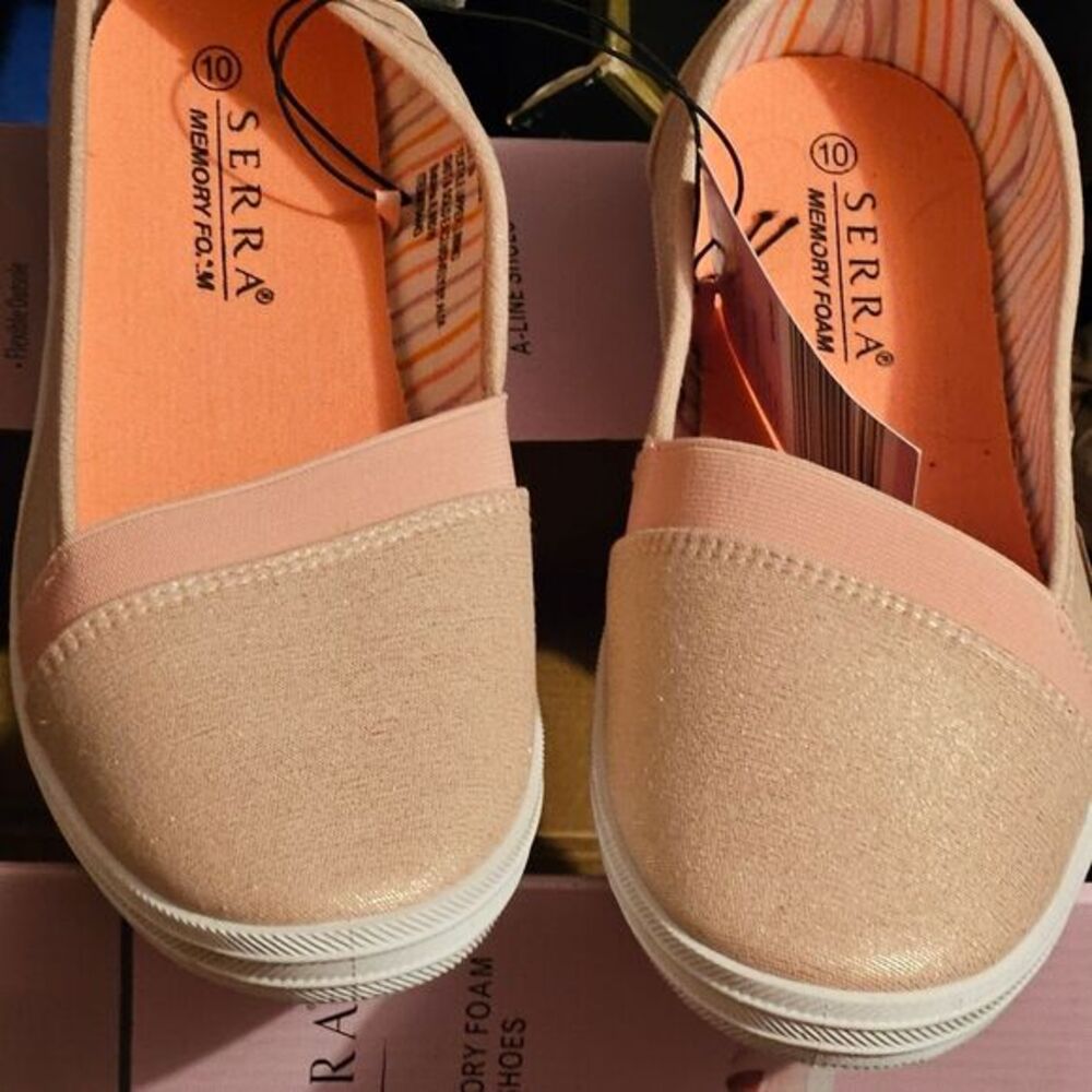 Serra A-Line Slip On Shoes Womens Size 10 Rose Gold Shimmer Memory Foam New